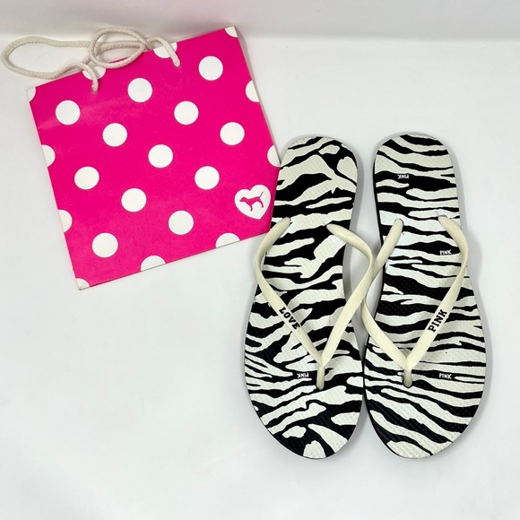 🔥VS PINK Zebra Flip Flop Sandals Size L - Picture 4 of 12